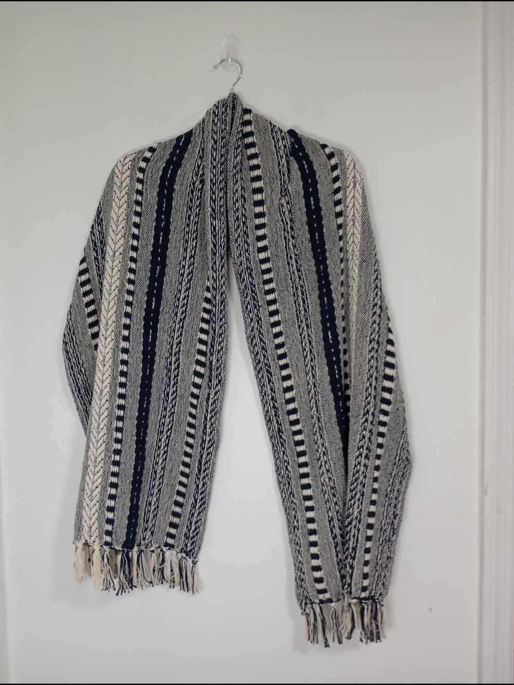 DII Design Imports Black White Woven Cotton Fringe Scarf Wrap Shawl Boho Chic